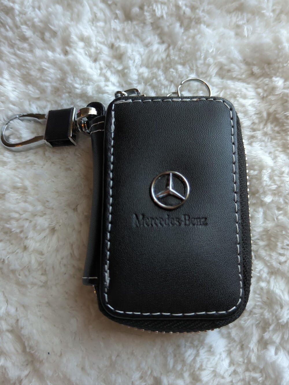 Mercedes-Benz Black Leather Key Case with Ring Benz Fob Zip Case